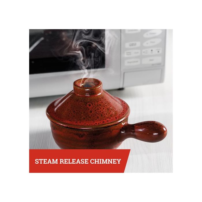 NEW STONEWARE MICROWAVE HOT POT DOMED STEAM RELEASE CHIMNEY PMS 