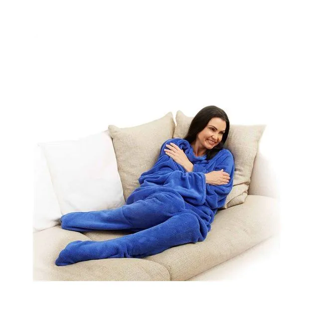 Footsie Blanket With Sleeves Super Soft Fleece Blanket with Foot Pockets Sleeves JML