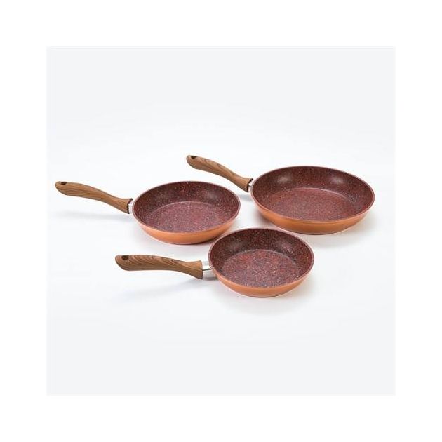 Copper Stone Pans 3 NonStick Durable Pans And Lid JML