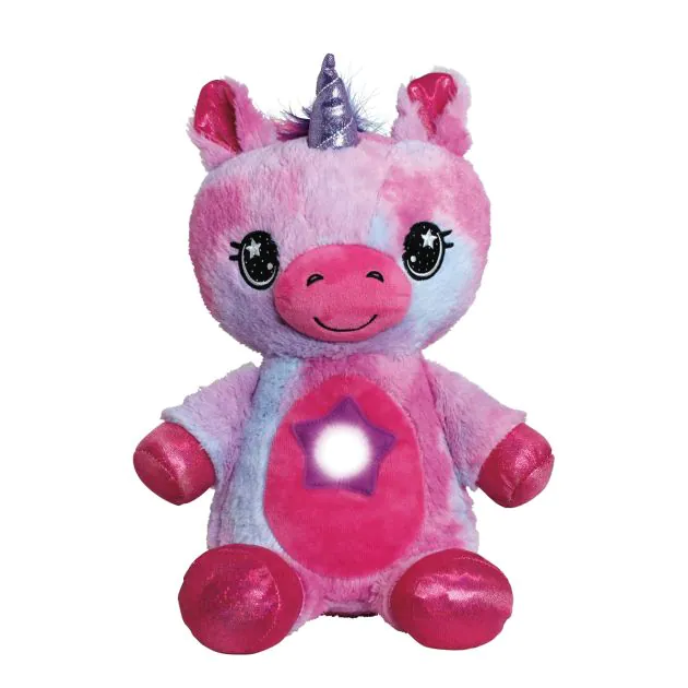 Stuffed animal with light in belly outlet